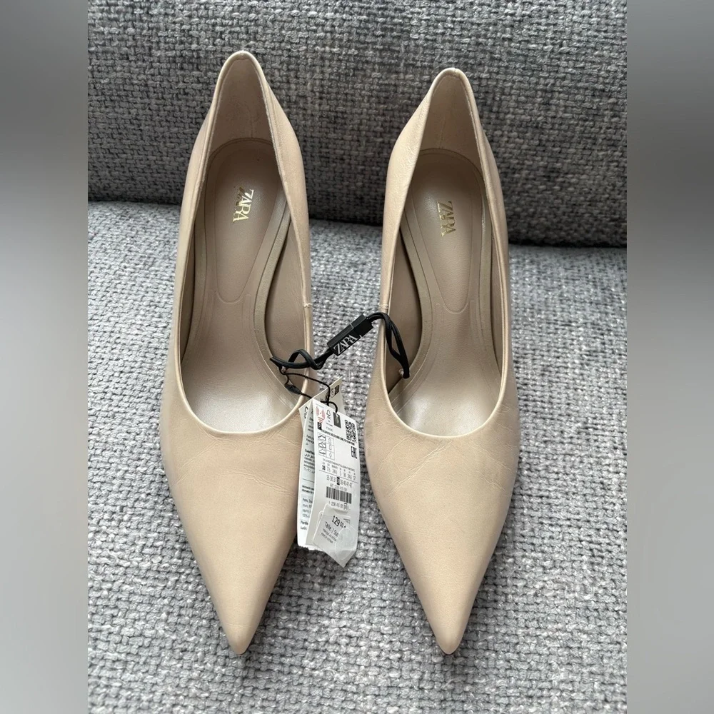 BRAND NEW ZARA LEATHER HEELS 38 with tag on (no box )! - Picture 12 of 12